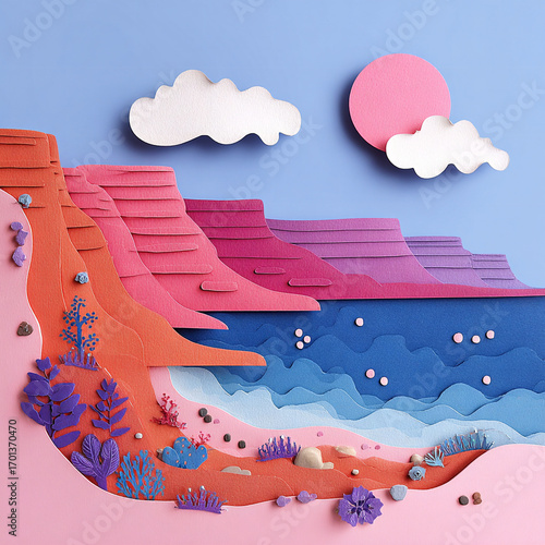 Coast - A blue shoreline with orange cliffs
