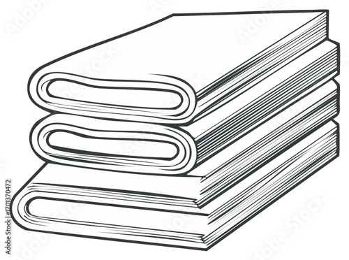 Three neatly stacked folded fabric materials minimalist line art illustration
