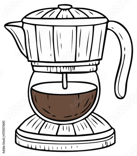 Espresso maker brewing coffee in a glass chamber, classic Italian design