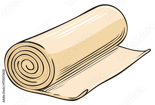 Rolled beige material like paper fabric or a medical bandage cartoon illustration