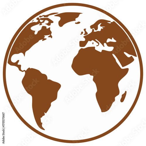 Simple Stylized Globe Illustration with Continents in Brown and White