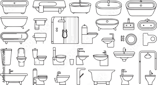 Vector art of collection of bathroom fixtures
