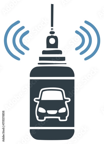 Wireless car key symbol with signal waves. Digital technology and vehicle security concept.