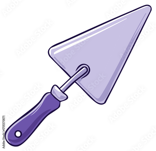 Cartoon illustration of a shiny purple pointing trowel a hand tool for construction and masonry