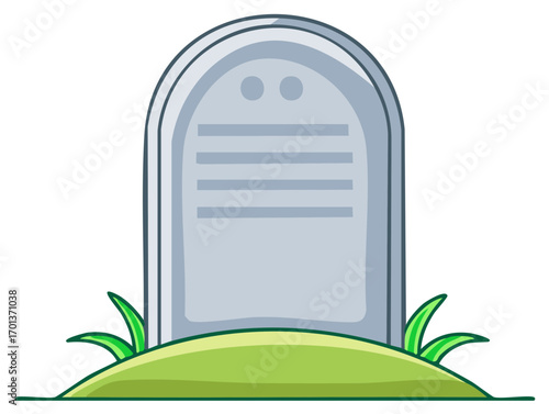 Cartoon Tombstone with Grass Illustration Depicting Death Burial and Remembrance