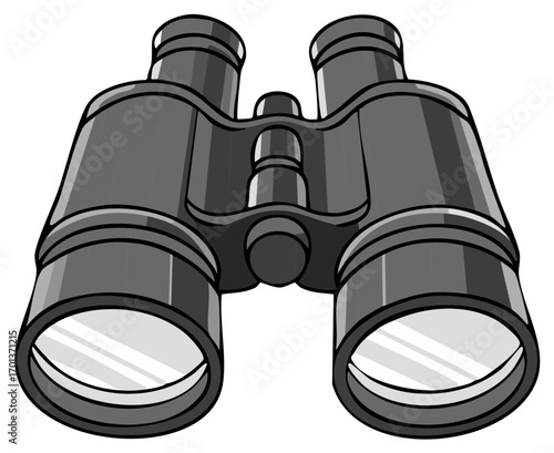 Cartoon style dark gray binoculars optical device for exploration adventure and distant viewing