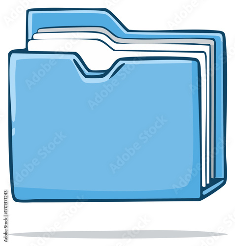 Simple Blue Cartoon Folder with Documents Inside