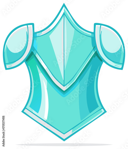 Cartoon Style Chest Armor Illustration with shoulder pads. Vector illustration for fantasy stories and games. Shiny body protection for warrior or knight.