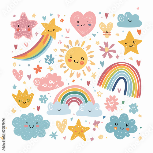 Colorful doodle animals and words pattern
1