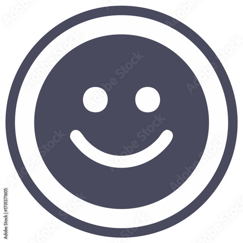 Simple happy face icon with white outline on dark background graphic design element