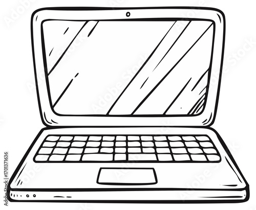 Doodle Style Open Laptop Computer Vector Illustration Hand Drawn Keyboard
