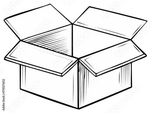 Stylized open cardboard box illustration ready to pack shipping materials or unpackaging purchases, vector