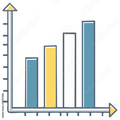 Bar Chart Showing Growth and Success, Business Graph with Progress and Increasing Values, Hand Drawn Style