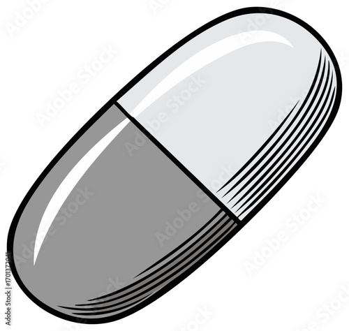 Capsule medicine illustration, drug therapy symbol, pharmacy healthcare treatment