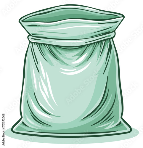 Open Mint Green Fabric Sack With Drawstring Tie Full Body Illustration