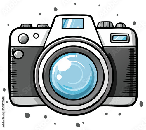 Classic retro photo camera illustration in a bold cartoon comic style