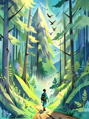 Hiker in a Forest