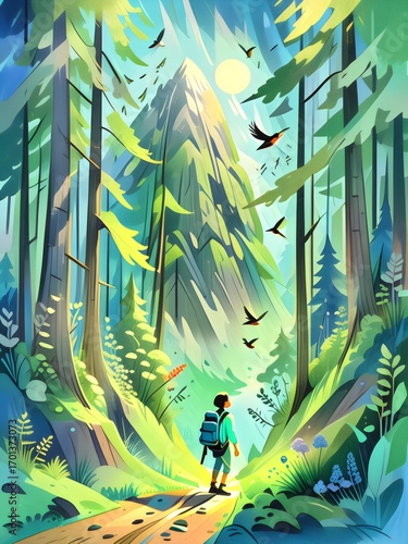 Hiker in a Forest