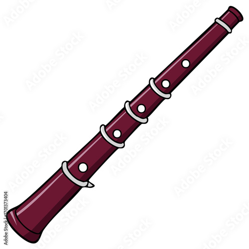 Illustration of a maroon woodwind instrument with white bands and buttons