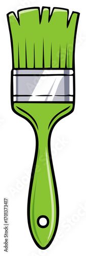 Green cartoon paintbrush with clean bristles and handle