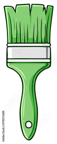 Green paint brush with thick bristles and a smooth handle featuring a hole