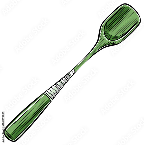 Green tea scoop clip with stylized handle.  Illustrative design for ceremonial preparation.