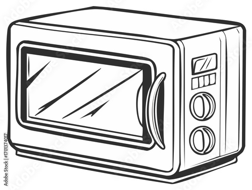 Microwave Oven Illustration, Vector Outline Drawing, Kitchen Appliance, Cooking.