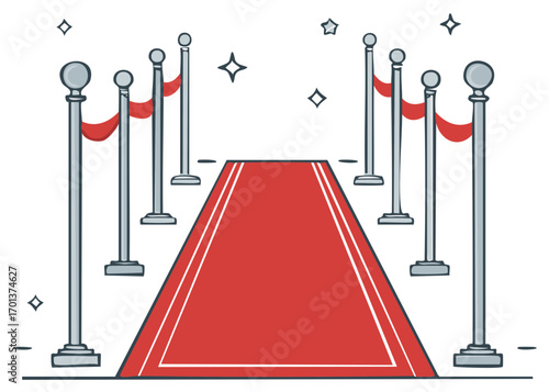 Red Carpet Entrance with Velvet Ropes and Sparkling Stars, Awaits Celebration and Achievement