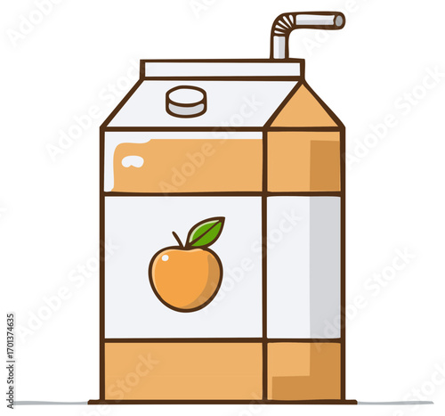 Juice box cartoon with apple drawing and straw isolated on white - beverage packaging design