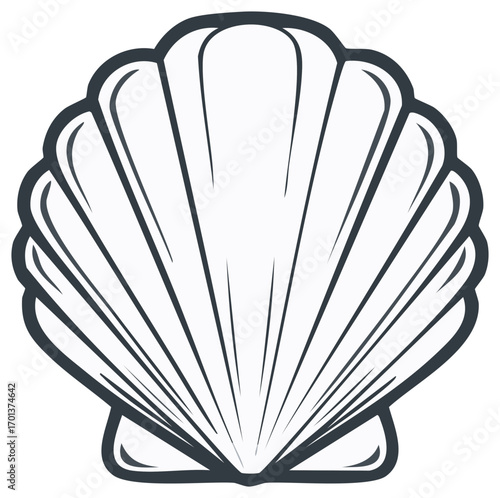 Elegant Seashell Outline Icon Illustration with Bold Black Lines and White Fill