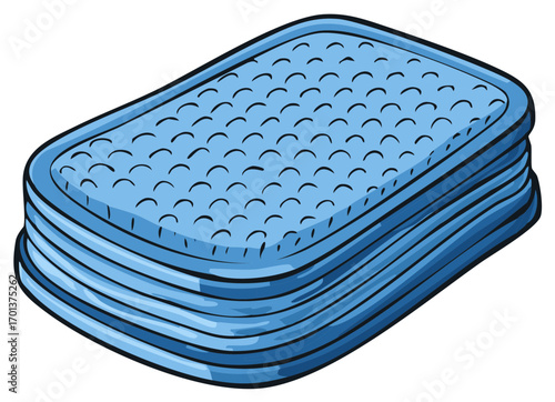 Stacked blue rubber mats with textured surface and rounded corners