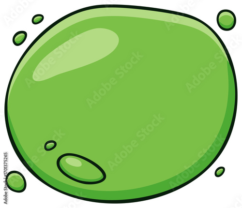 Vibrant green cartoon blob with bubbly texture and small droplets