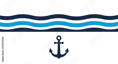 Naval maritime nautical flag featuring an anchor and stylized waves symbolizing sea and water travel