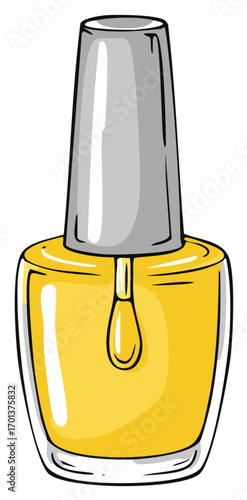 Vibrant Yellow Nail Polish Bottle Illustration with Application Brush Inside