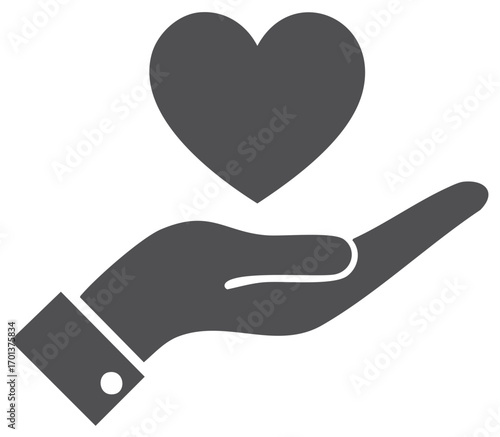 Charity and love glyph icon with hand holding heart symbol for donation and support