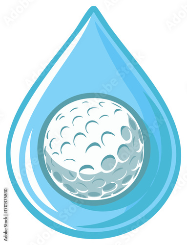 Golf ball within water drop icon. Concept of water conservation or natural sport.