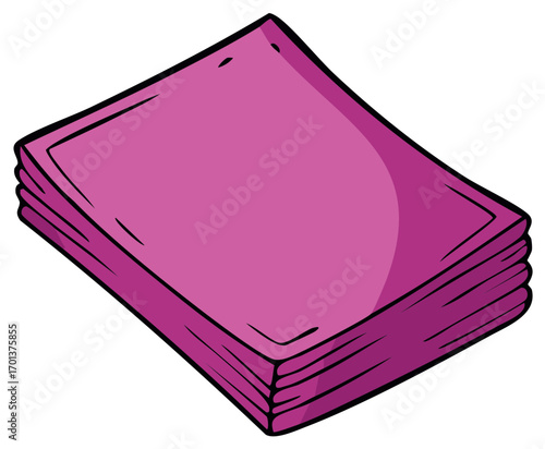 Stacked Pink Napkins or Paper Goods Illustration with Black Outline and Shadows