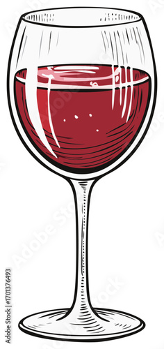 Elegant Glass of Red Wine Depicted in Artistic Vector Illustration Style