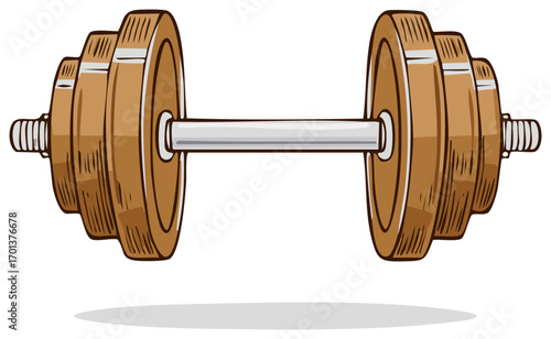 Vintage Dumbbell with Stacked Weights Fitness Training and Muscle Building Illustration