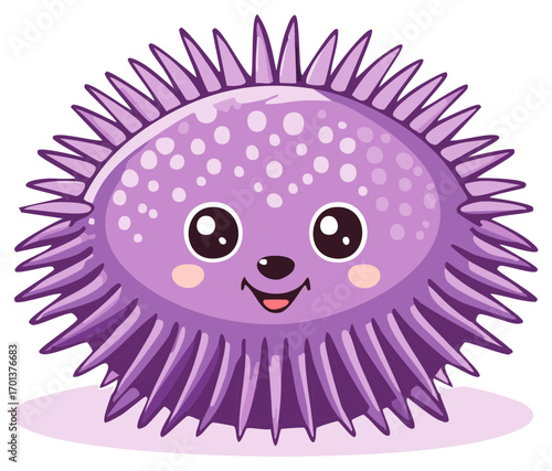 Cartoon Purple Sea Urchin with Cute Smiling Face and Spikes illustration
