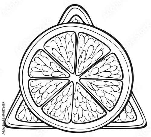 Decorative citrus fruit slice outline drawing coloring page vector art