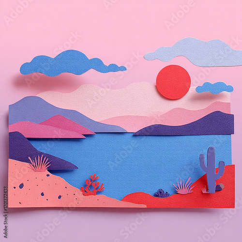 Horizon - A serene turquoise line with orange sunset