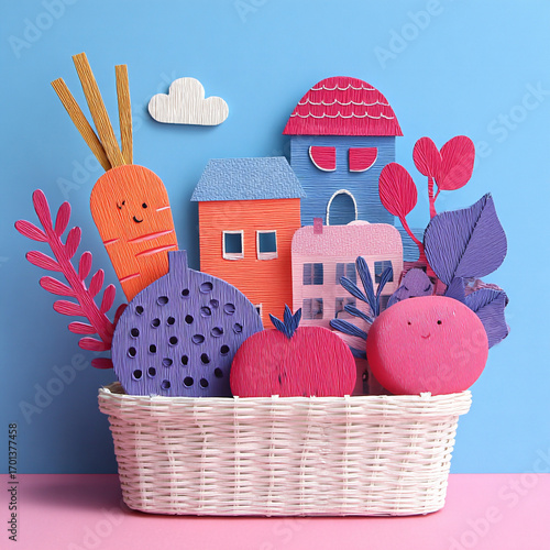 Basket - A white woven container holding orange market goods