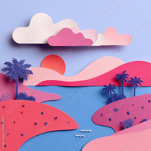 Horizon - A serene turquoise line with orange sunset