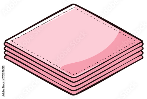Stacked pink napkins featuring embroidered hem and a stylized isometric view provide an appealing household textile graphic.