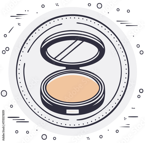 Illustration of an Open Powder Compact with Mirror in Decorative Circle Frame