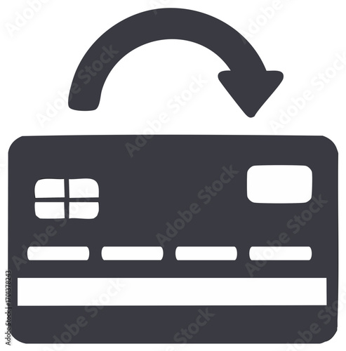 Credit card with return arrow icon representing cashback, money refund, payment, and financial transaction
