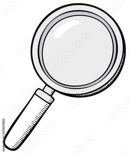Hand-drawn magnifying glass illustration with clean lines and gray shading