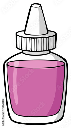 Cartoon small bottle with pink liquid and a dropper applicator cap illustration