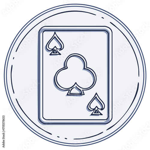 Stylized Ace of Spades playing card with clubs and spades symbols inside a circle